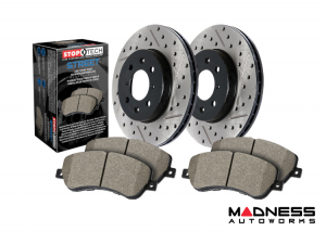 Honda Civic Brake Kit - Front - Stoptech - Drilled and Slotted Rotors + StopTech Street Pads - Black - `96-`05